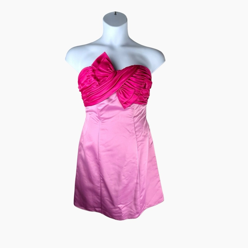 Eden Maids Pink Gown Mini Dress Womens 10‎ Bridesmaid Prom Bow Strapless Satin
